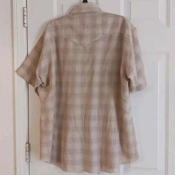 Vintage Tem Tex Pearl Snap Shirt Men's XL Short Sleeve Western Cowboy USA Beige - Picture 5 of 5